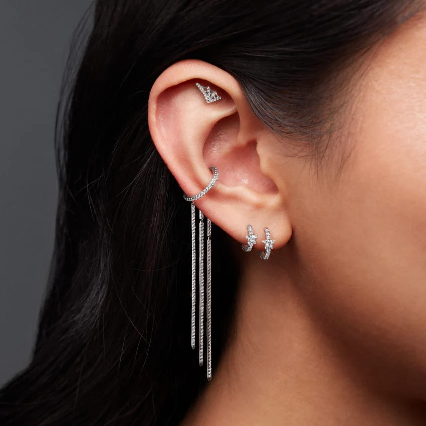 Diamond Web Threaded Stud Earring With Titanium Backing - Image 30