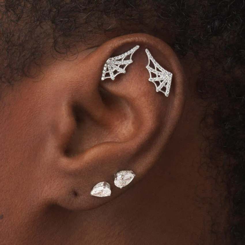 Diamond Web Threaded Stud Earring With Titanium Backing - Image 6