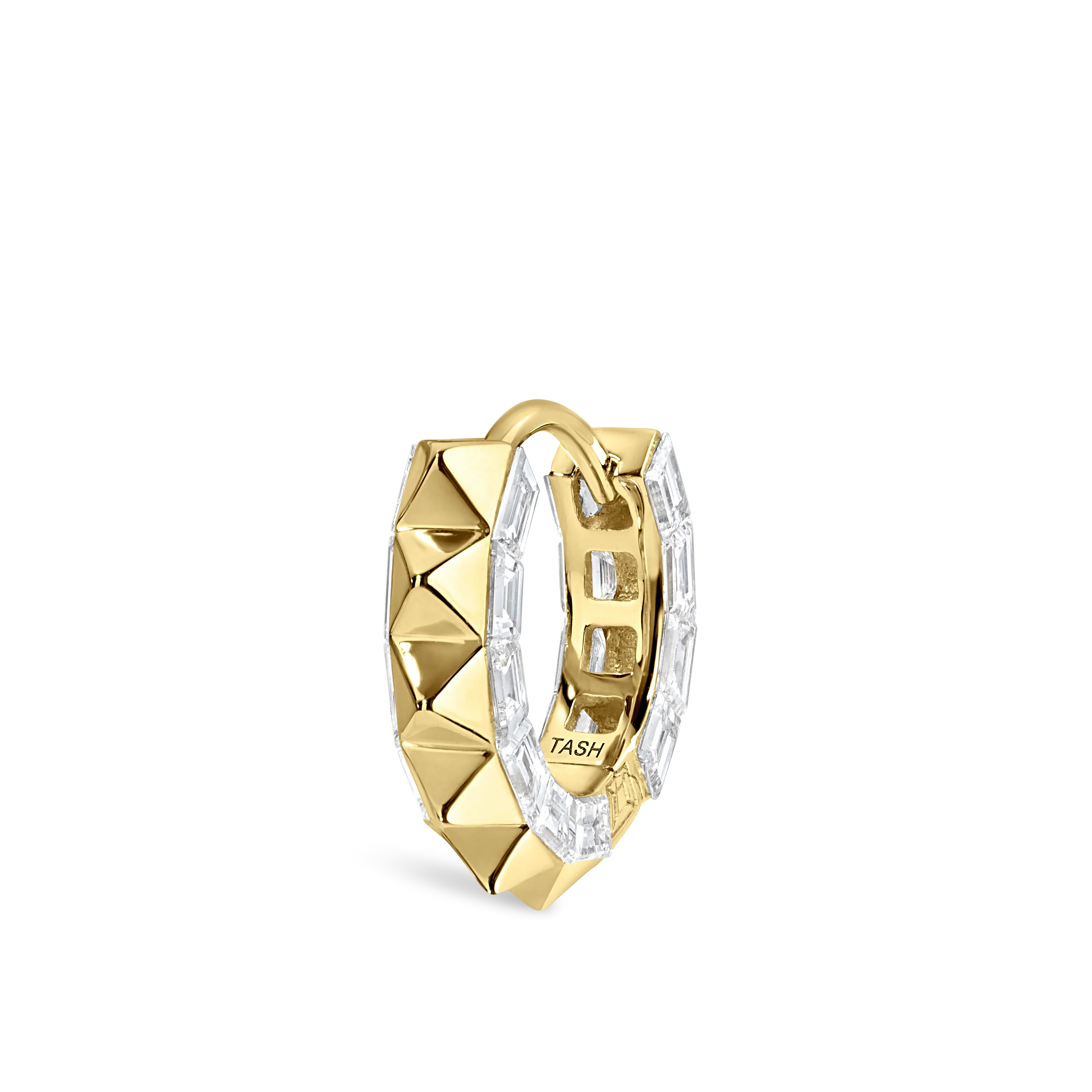 2.5mm Pyramid and Baguette Diamond Eternity Hoop Earring - Image 4