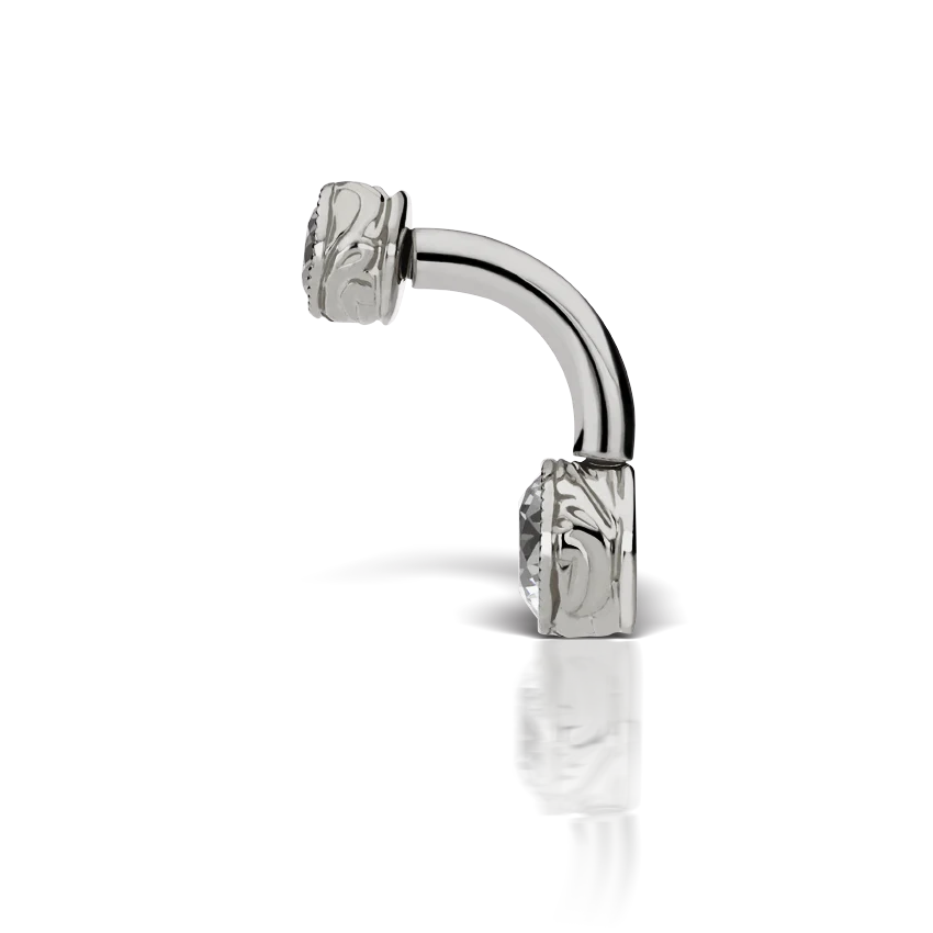 Scallop Set Cubic Zirconia Engraved Rook Barbell - Image 3