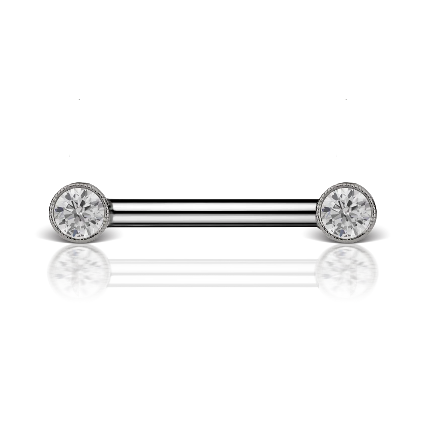 Cubic Zirconia Engraved Nipple Barbell - Image 9