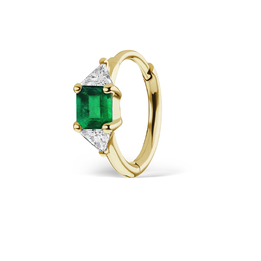 3mm Emerald and Diamond Princess Triangle Hoop (Non-Rotating) - Image 12