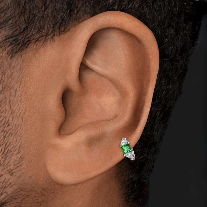 3mm Emerald and Diamond Princess Triangle Hoop (Non-Rotating) - Image 4
