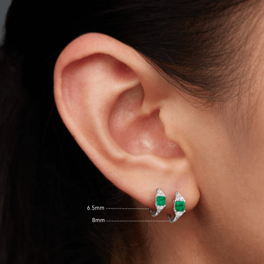 3mm Emerald and Diamond Princess Triangle Hoop (Non-Rotating) - Image 8