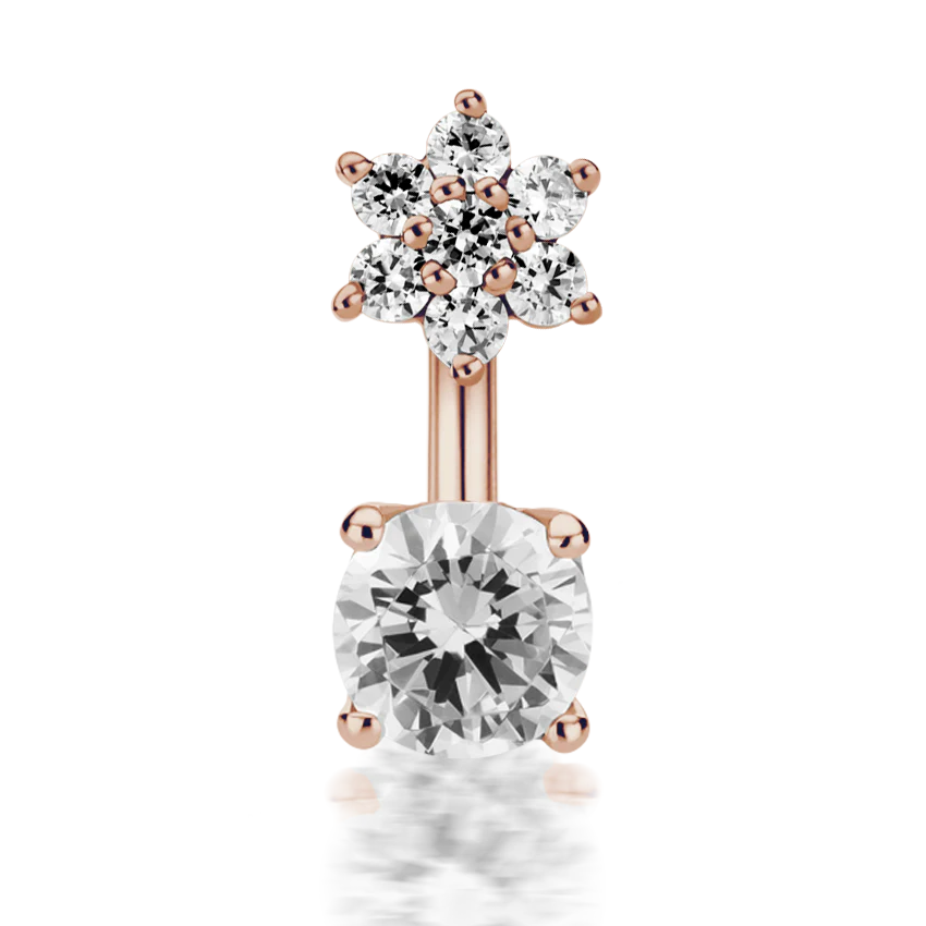 4.5mm CZ Flower and 4mm Prong Set CZ Navel Barbell - Image 11