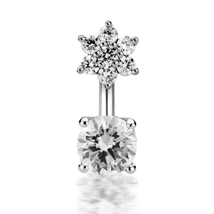 4.5mm CZ Flower and 4mm Prong Set CZ Navel Barbell - Image 5