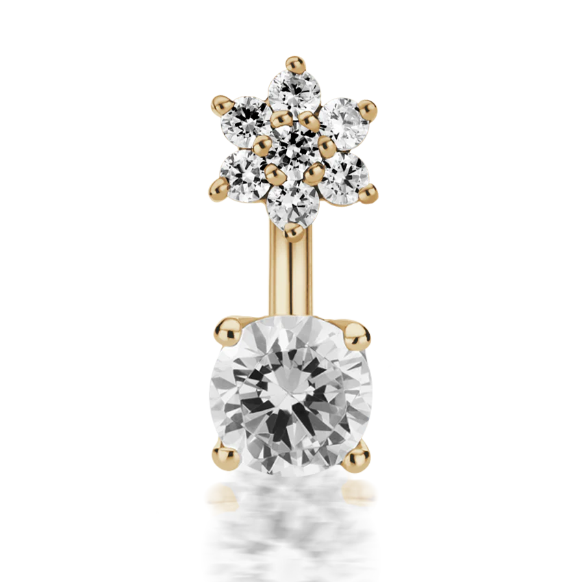 4.5mm CZ Flower and 4mm Prong Set CZ Navel Barbell - Image 9