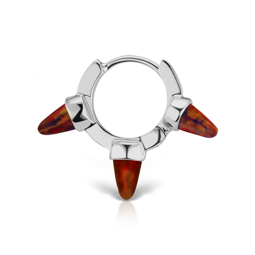 Triple Short Black-Red Opal Spike Hoop Earring