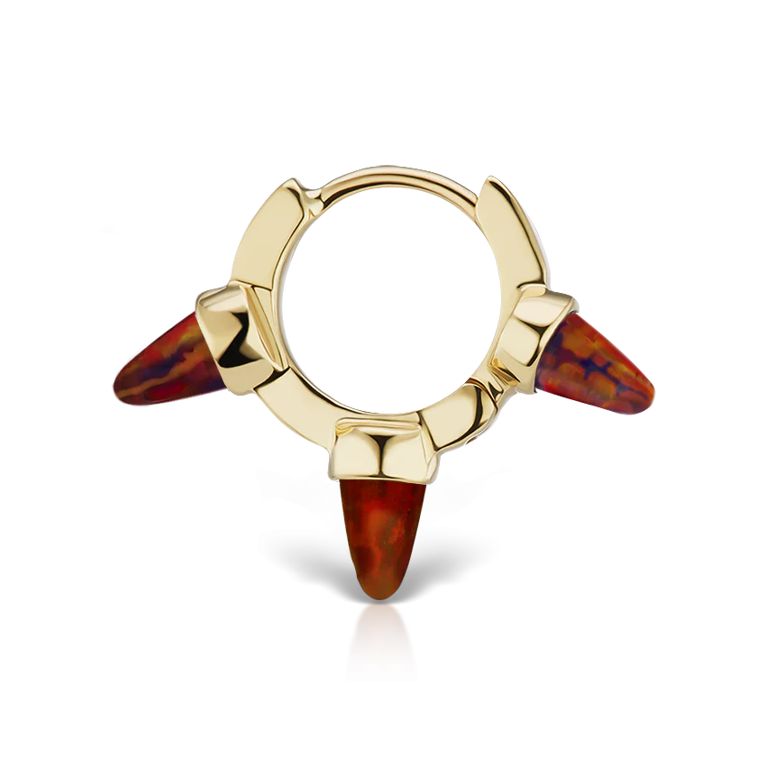 Triple Short Black-Red Opal Spike Hoop Earring - Image 5