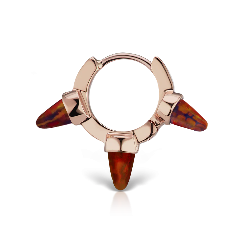 Triple Short Black-Red Opal Spike Hoop Earring - Image 7