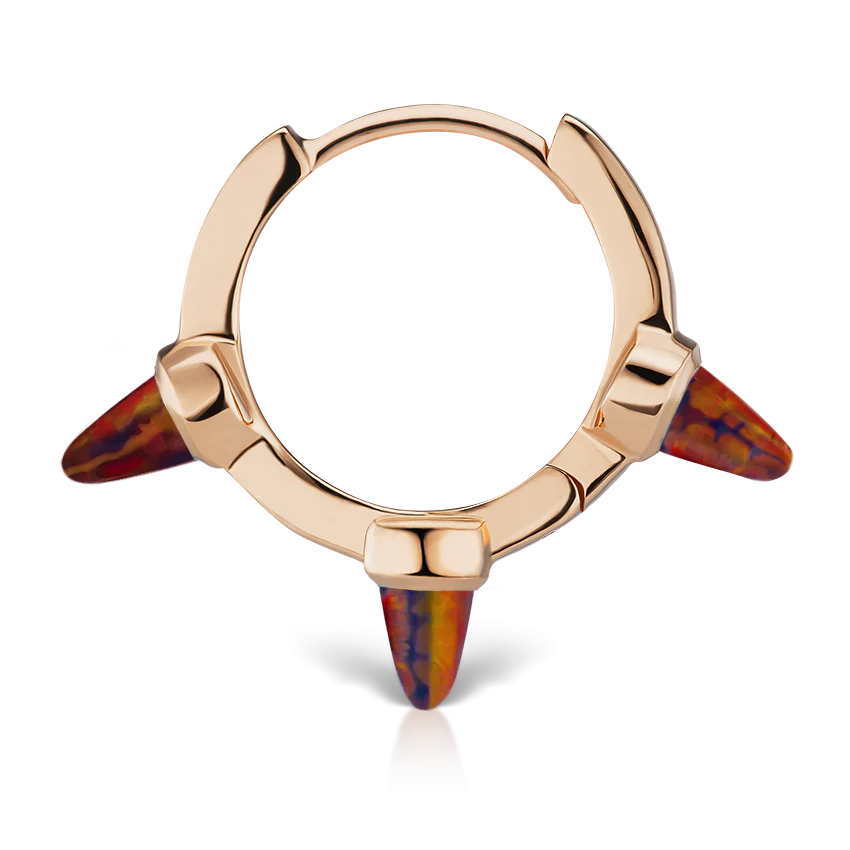 Triple Short Black-Red Opal Spike Hoop Earring - Image 9