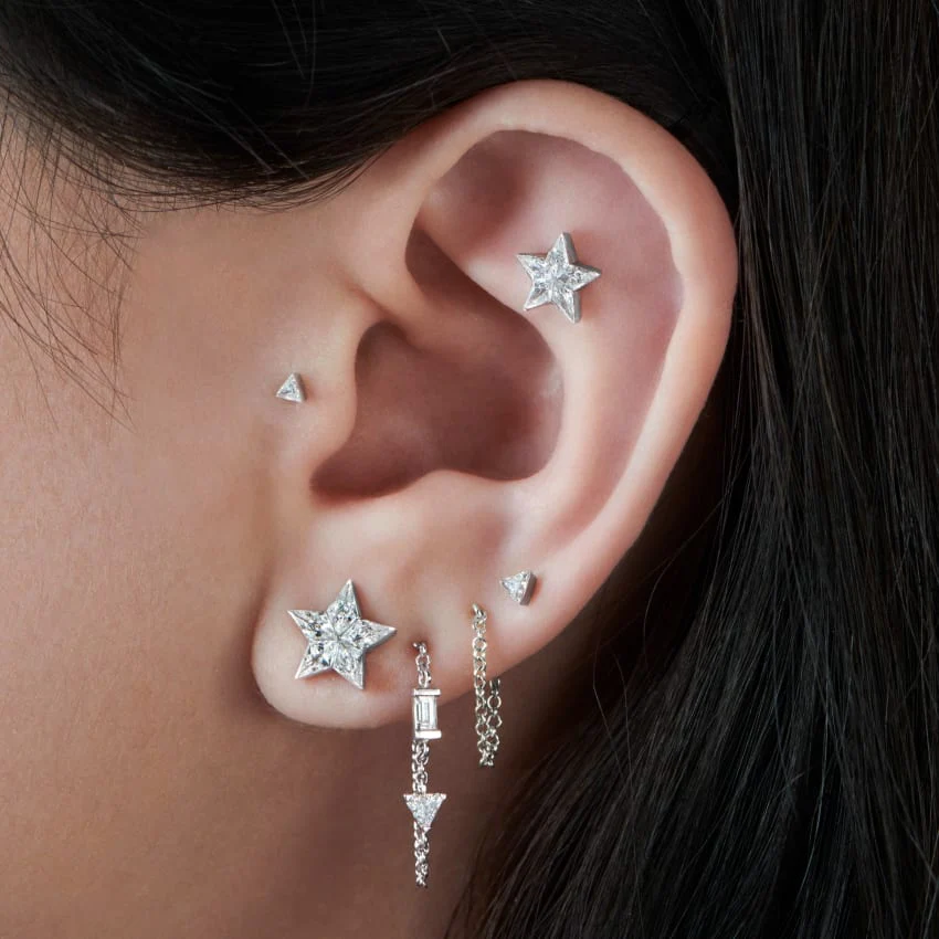 Baguette and Triangle Diamond Chain Wrap Stud Earring - Image 10