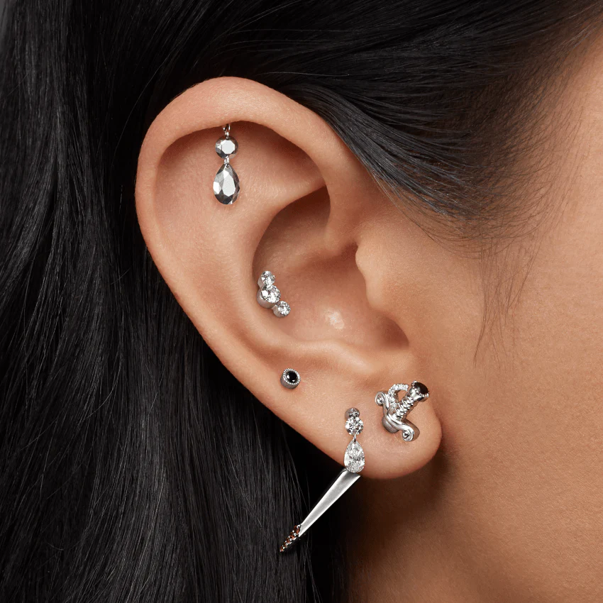 Black and White Diamond Long Sword with Ruby Drops Earstud - Image 6