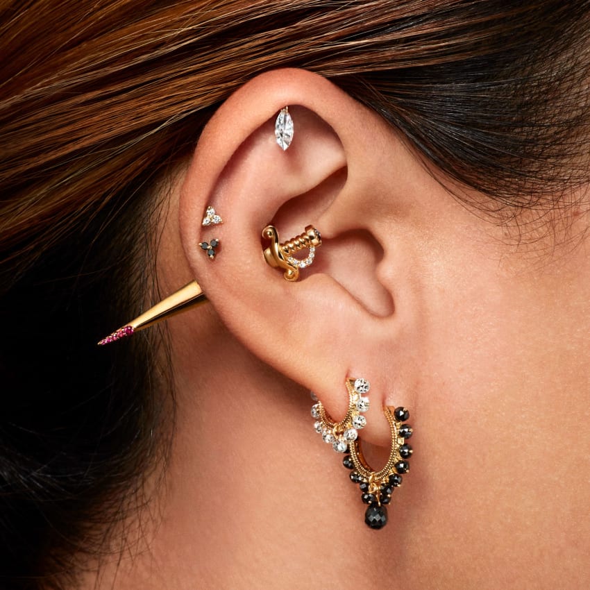 Black Diamond Coronet with Briolette Hoop Earring - Image 11