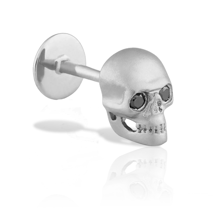 Black Diamond Eye Matte Skull Threaded Stud Earring - Image 4