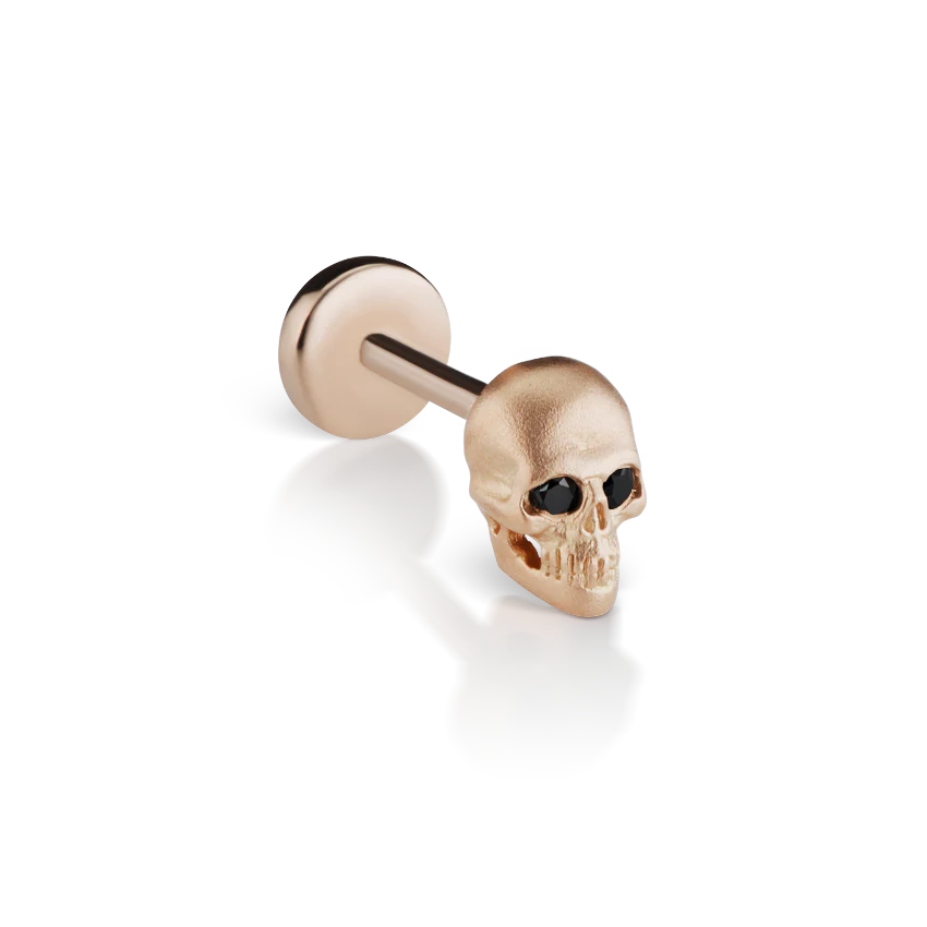Black Diamond Eye Matte Skull Threaded Stud Earring - Image 8