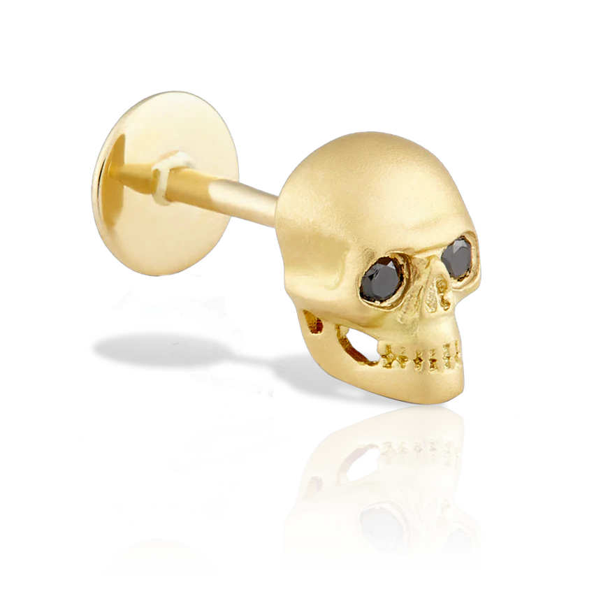 Black Diamond Eye Matte Skull Threaded Stud Earring With Titanium Backing - Image 7