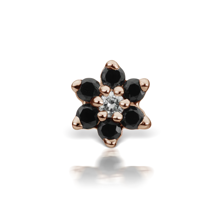 Black Diamond Flower Threaded Stud Earring With Titanium Backing - Image 14