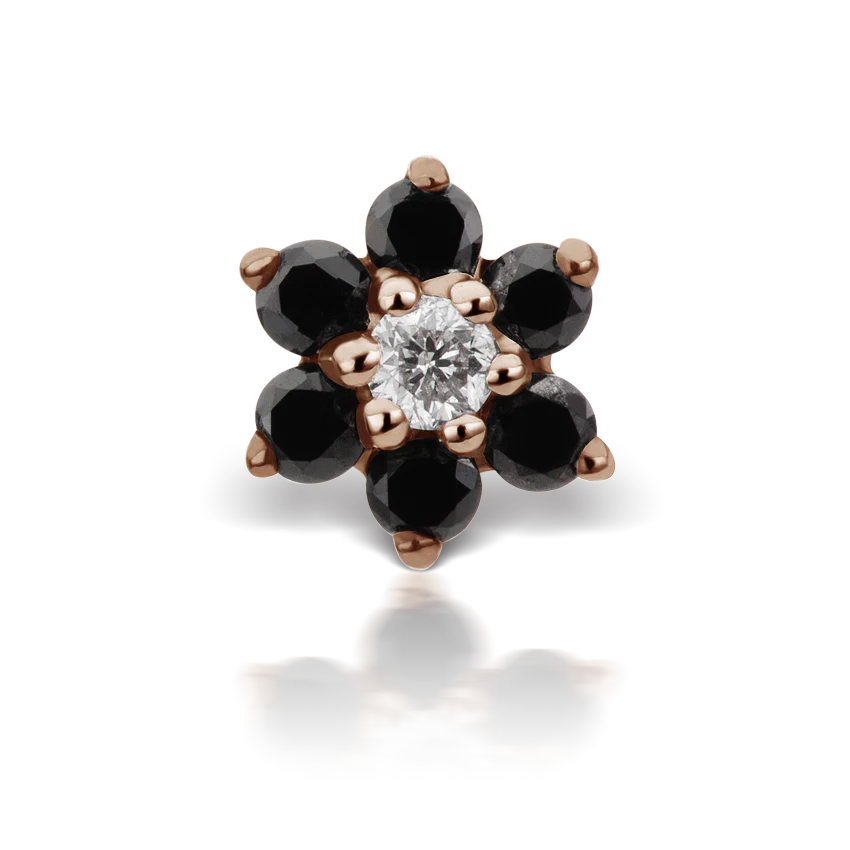 Black Diamond Flower Threaded Stud Earring With Titanium Backing - Image 16