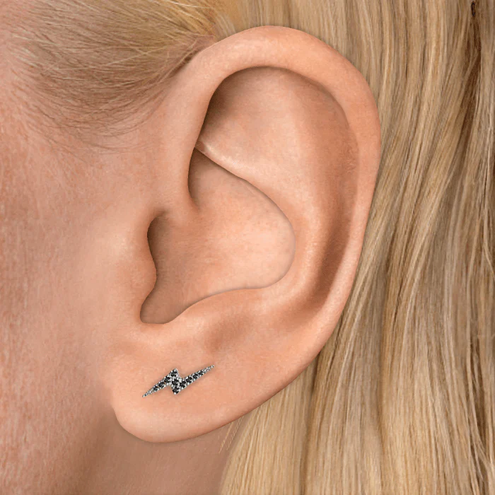 Black Diamond Lightning Bolt Threaded Stud Earring - Image 10