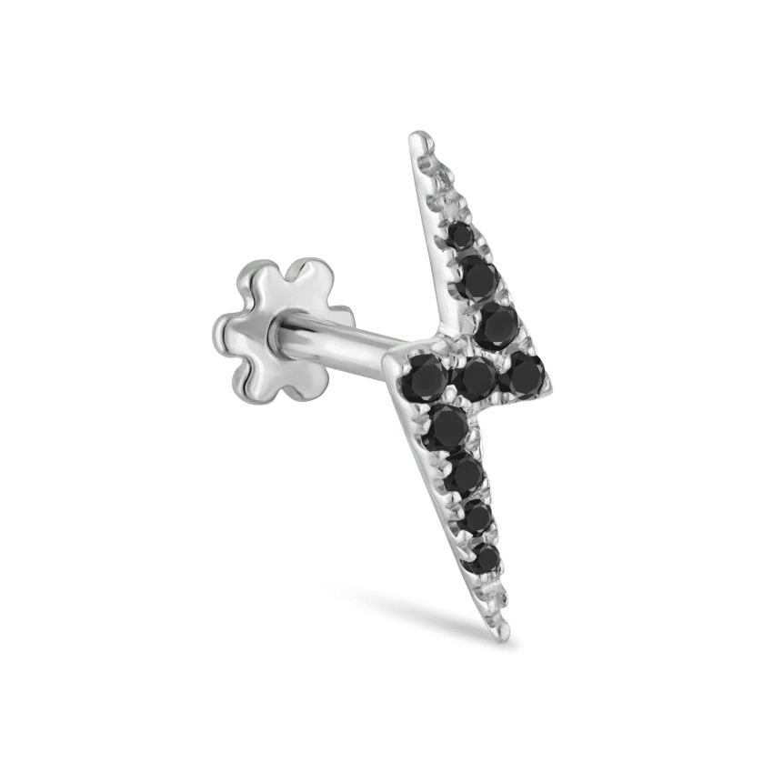 Black Diamond Lightning Bolt Threaded Stud Earring With Titanium Backing - Image 2