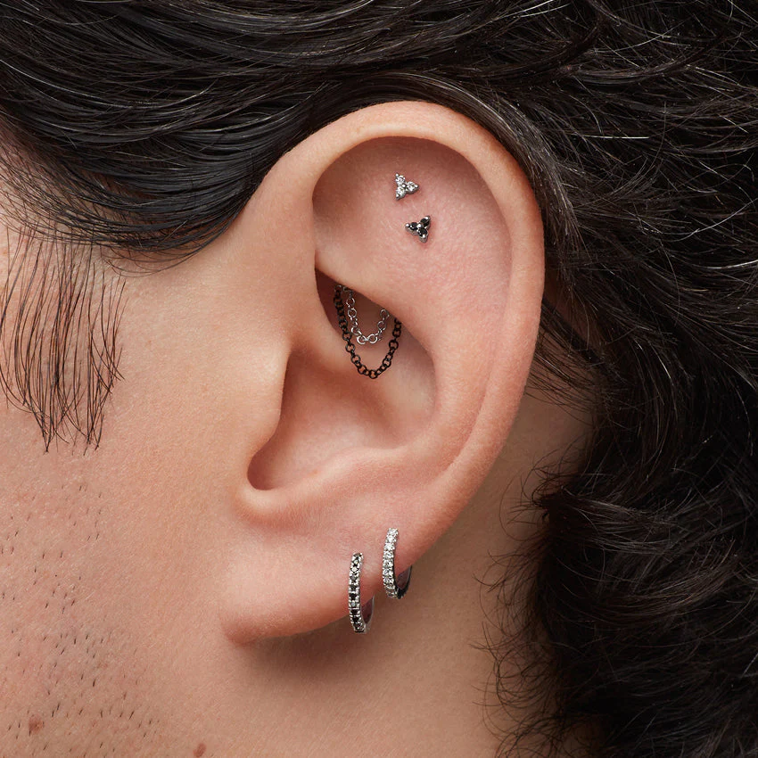 Black Diamond Trinity Threaded Stud Earring With Titanium Backing - Image 9