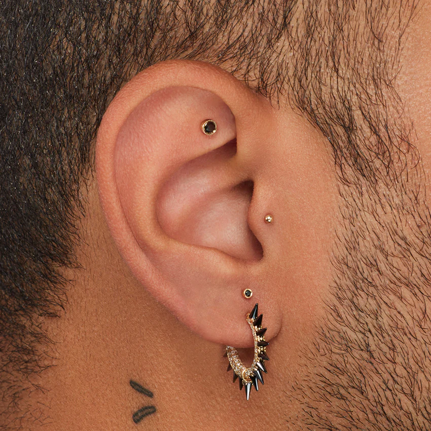 Black Moissanite Mohawk and Diamond Pavé Hoop Earring - Image 14