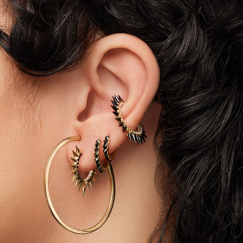 Black Moissanite Mohawk and Diamond Pavé Hoop Earring - Image 28