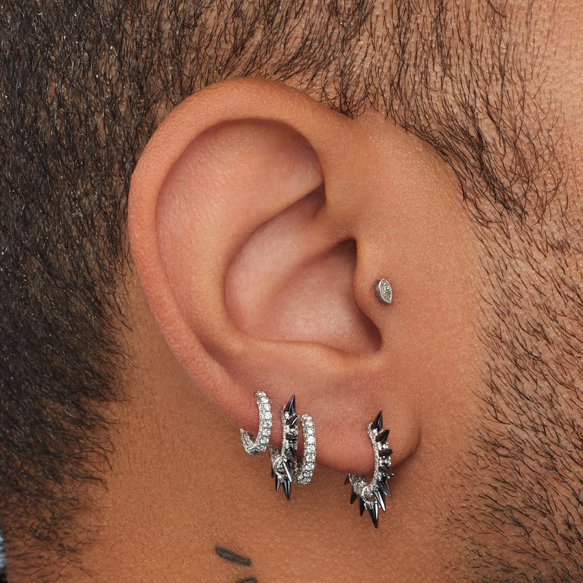 Black Moissanite Mohawk and Diamond Pavé Hoop Earring - Image 69