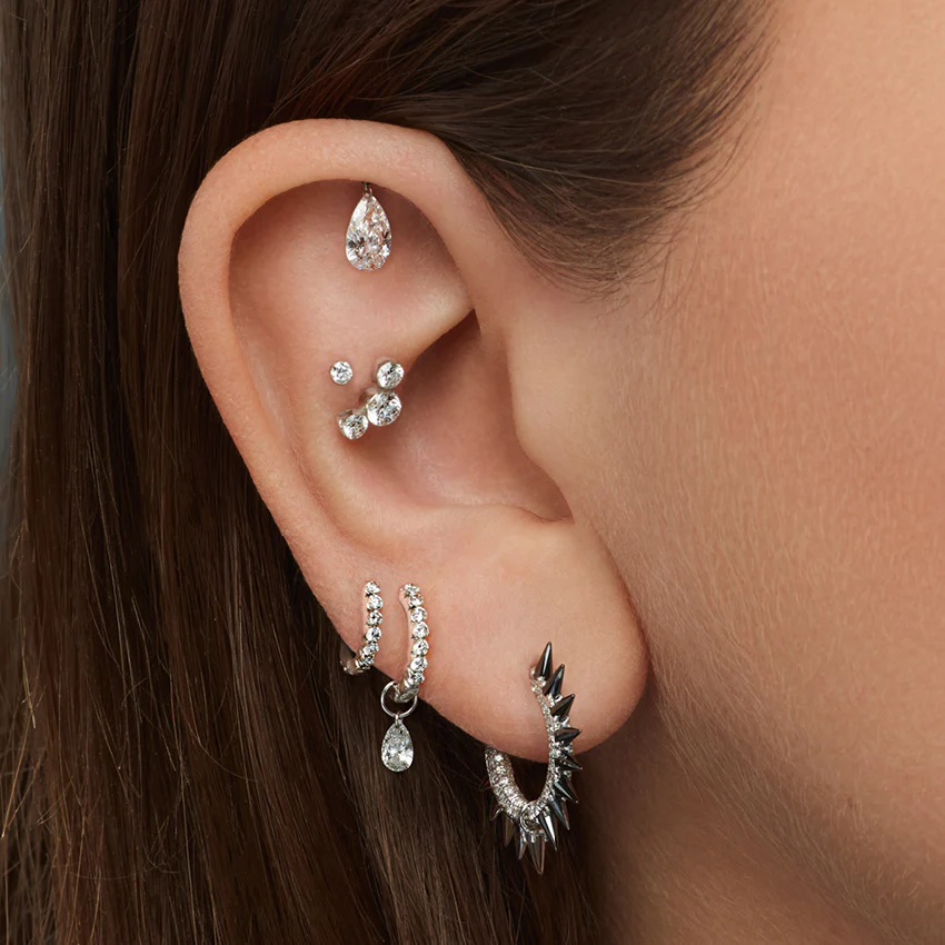 Black Moissanite Mohawk and Diamond Pavé Hoop Earring - Image 74