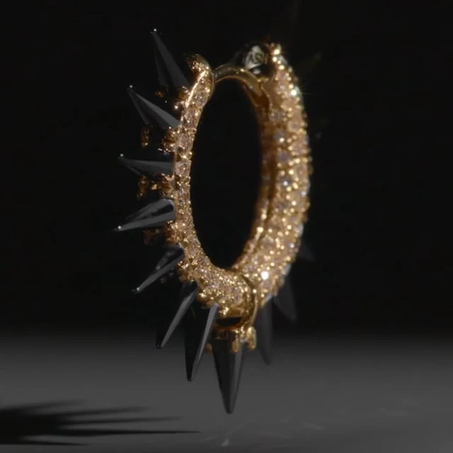Black Moissanite Mohawk and Diamond Pavé Hoop Earring - Image 76