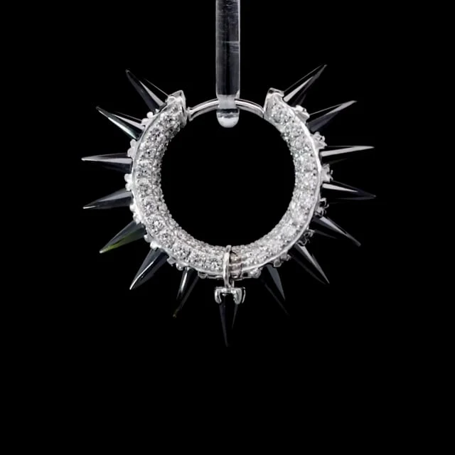 Black Moissanite Mohawk and Diamond Pavé Hoop Earring - Image 84