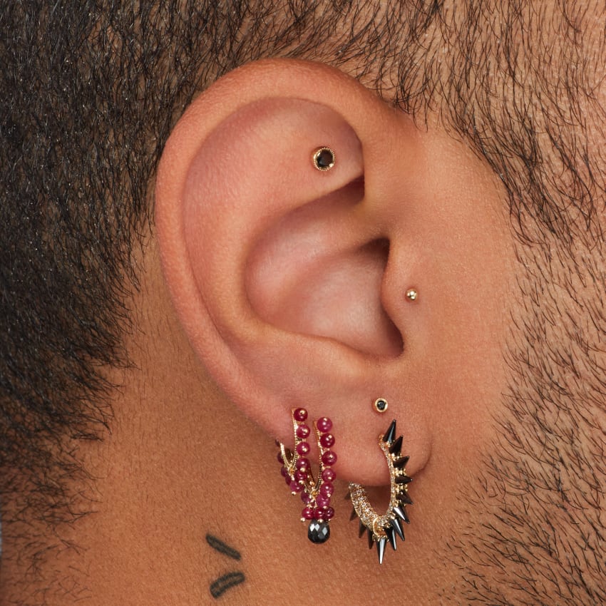 Black Moissanite Mohawk and Diamond Pavé Hoop Earring - Image 90