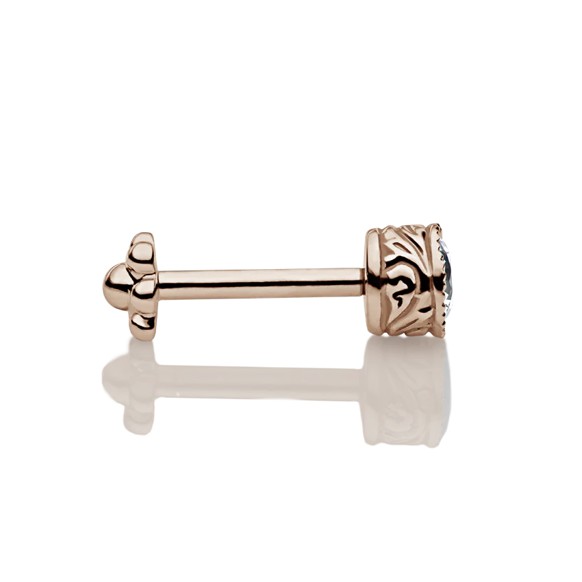 Cubic Zirconia Engraved Cup Threaded Stud Earring With Titanium Backing - Image 17