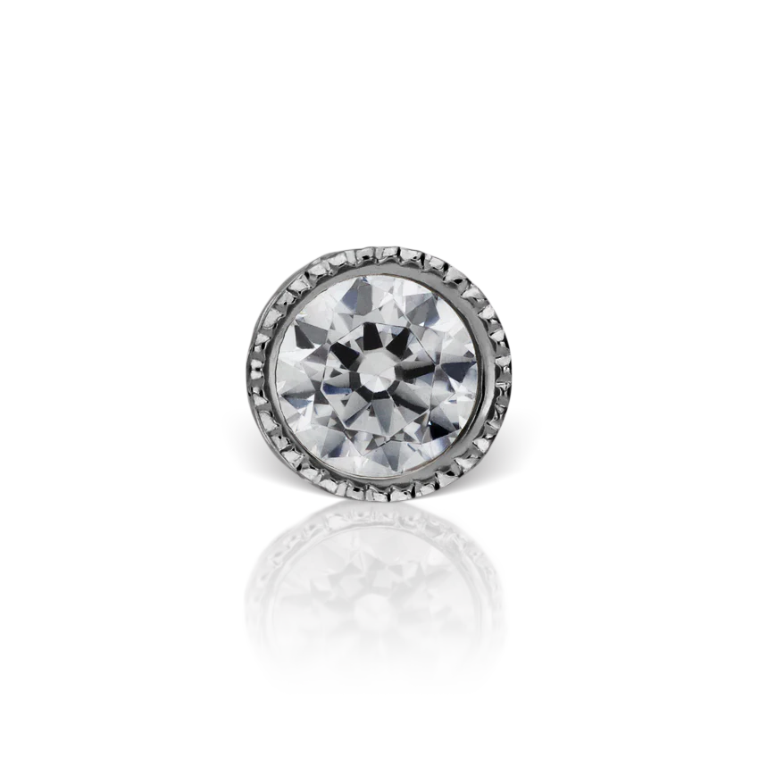Cubic Zirconia Engraved Cup Threaded Stud Earring With Titanium Backing - Image 2