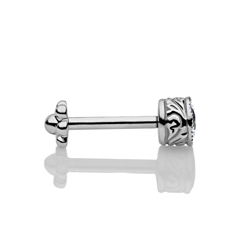 Cubic Zirconia Engraved Cup Threaded Stud Earring With Titanium Backing - Image 3