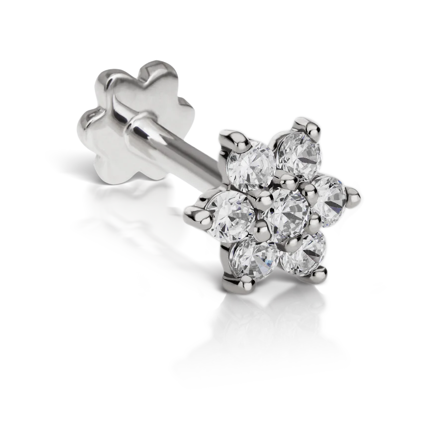 Cubic Zirconia Flower Threaded Stud Earring With Titanium Backing