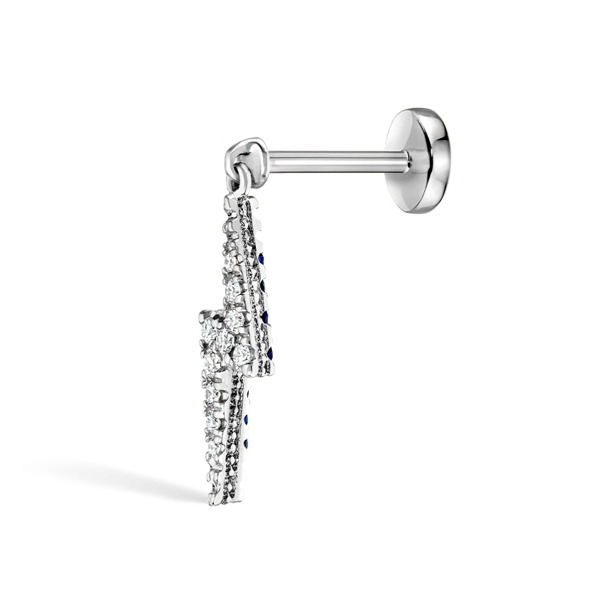 Diamond and Sapphire Lightning Bolt Threaded Charm Earring - Image 4