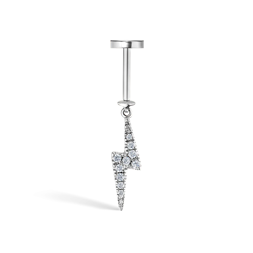 Diamond and Sapphire Lightning Bolt Threaded Charm Earring - Image 7