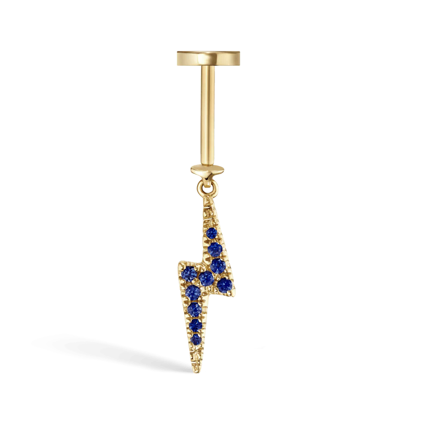 Diamond and Sapphire Lightning Bolt Threaded Charm Earring - Image 13