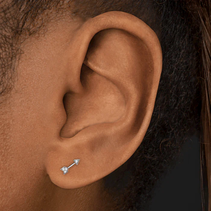Diamond Arrow Threaded Stud Earring With Titanium Backing - Image 3