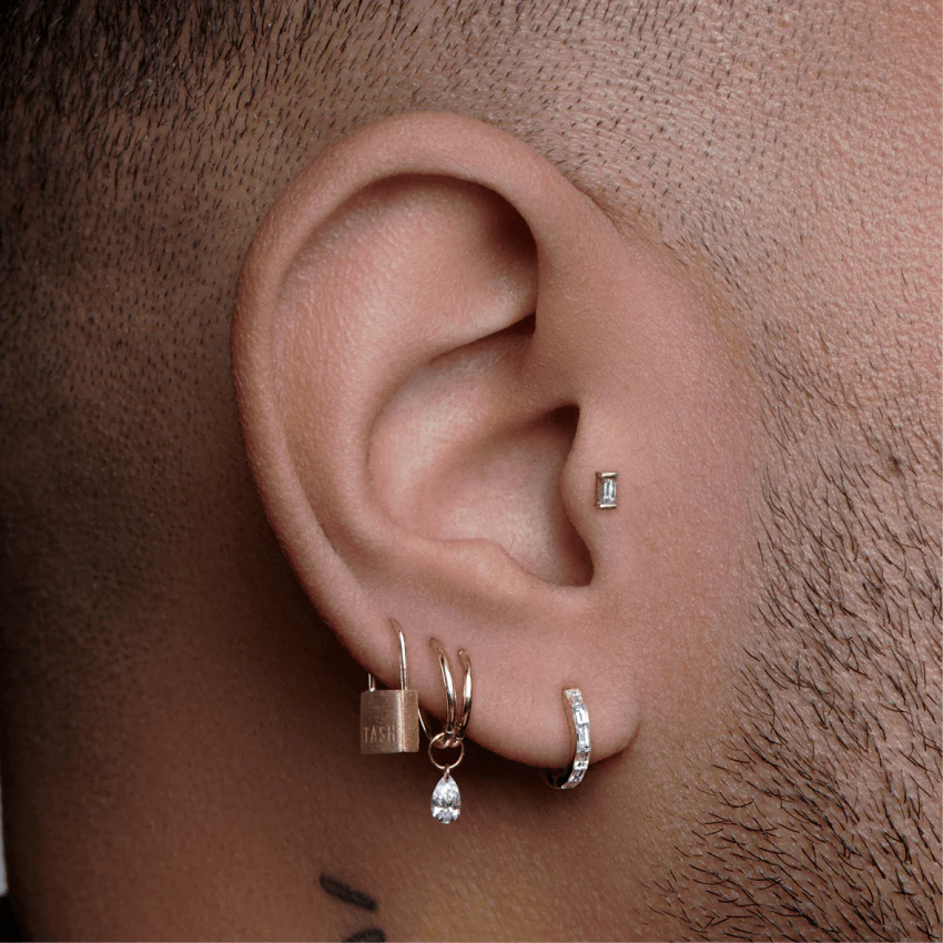 Diamond Baguette Threaded Stud Earring With Titanium Backing - Image 5