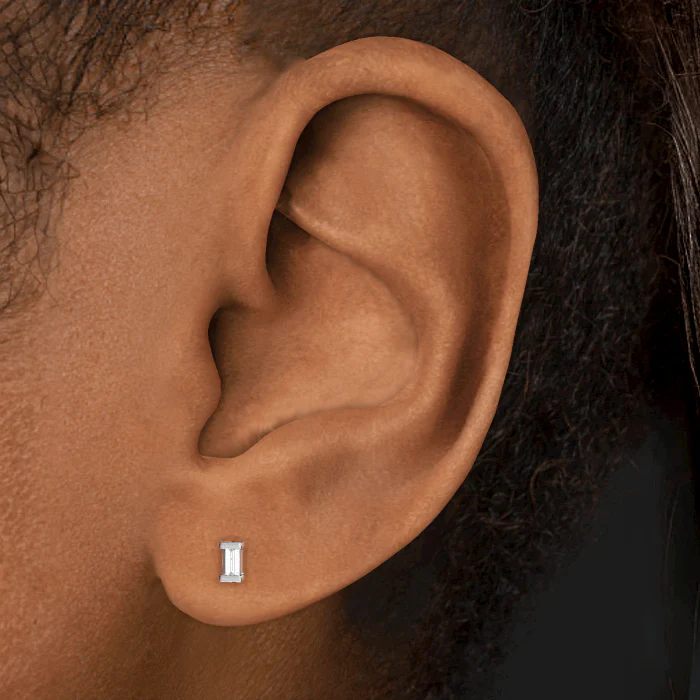 Diamond Baguette Threaded Stud Earring With Titanium Backing - Image 6