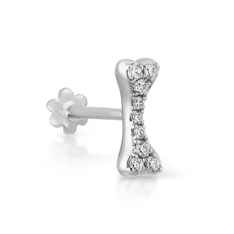 Diamond Bone Threaded Stud Earring With Titanium Backing - Image 2