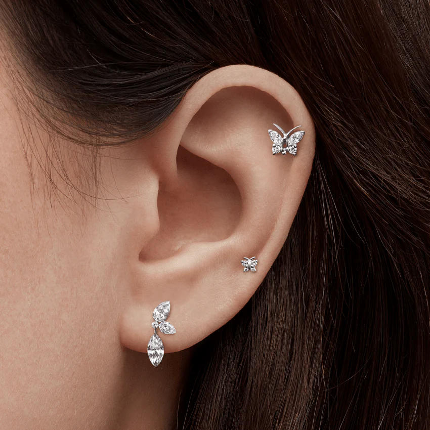 Diamond Butterfly Threaded Stud Earring With Titanium Backing - Image 5