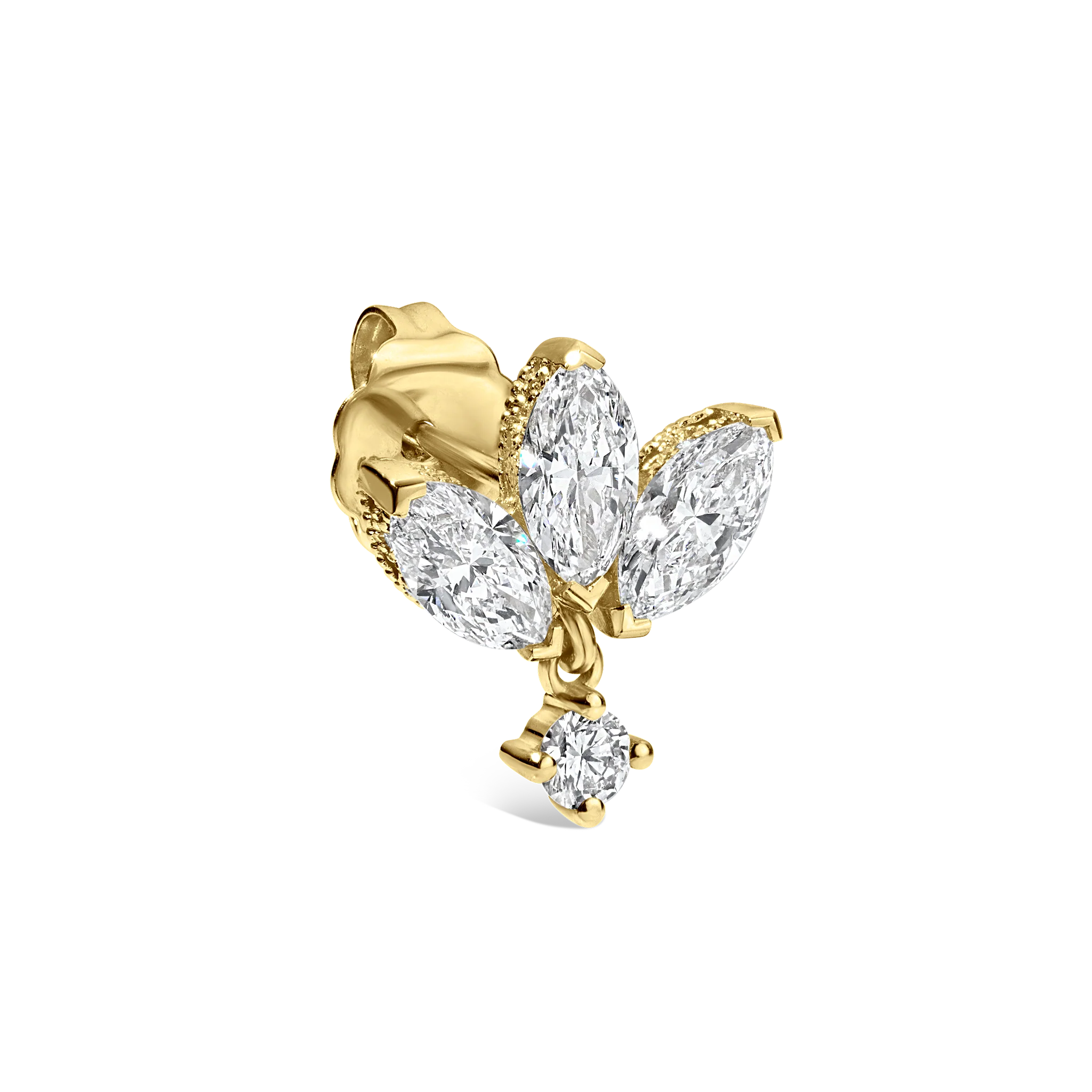 Diamond Engraved Lotus Dangle Stud Earring - Image 11