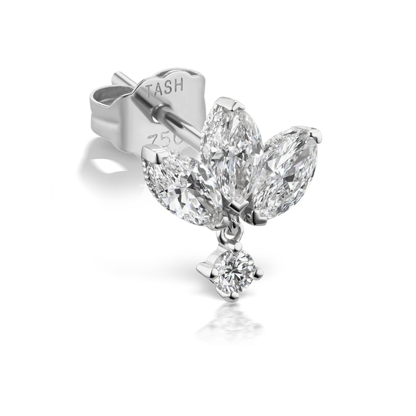 Diamond Engraved Lotus Dangle Stud Earring - Image 2