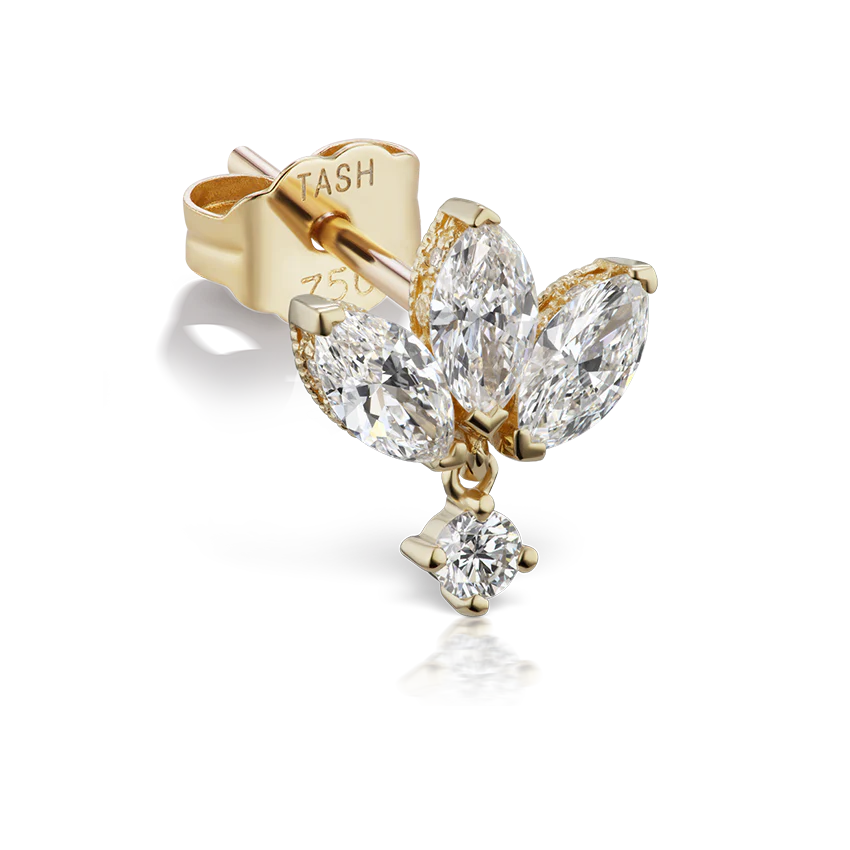Diamond Engraved Lotus Dangle Stud Earring - Image 5