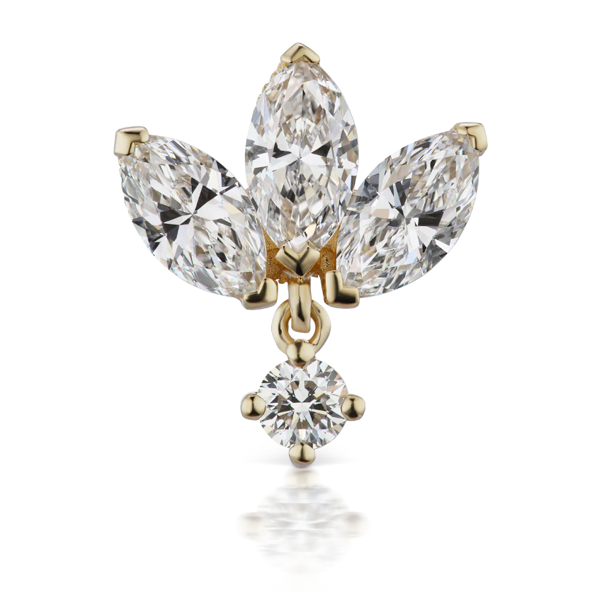Diamond Engraved Lotus Dangle Stud Earring - Image 6