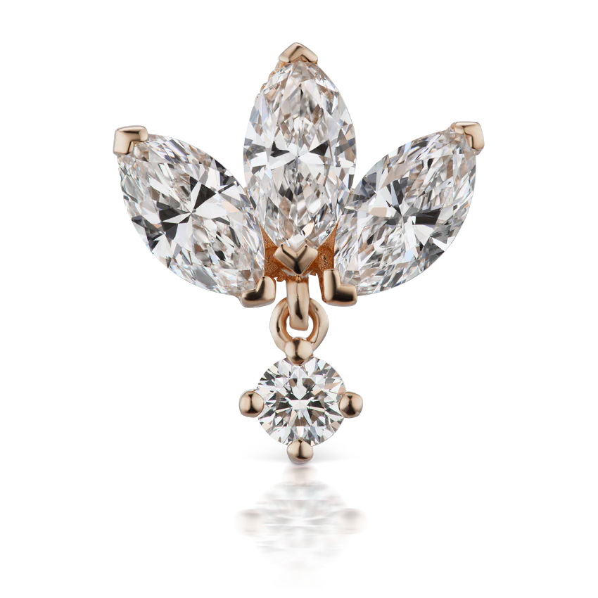 Diamond Engraved Lotus Dangle Stud Earring - Image 9